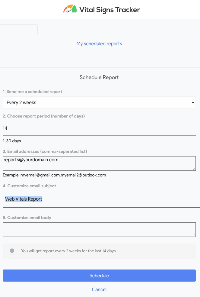 Scheduled Core Web Vitals Email Report