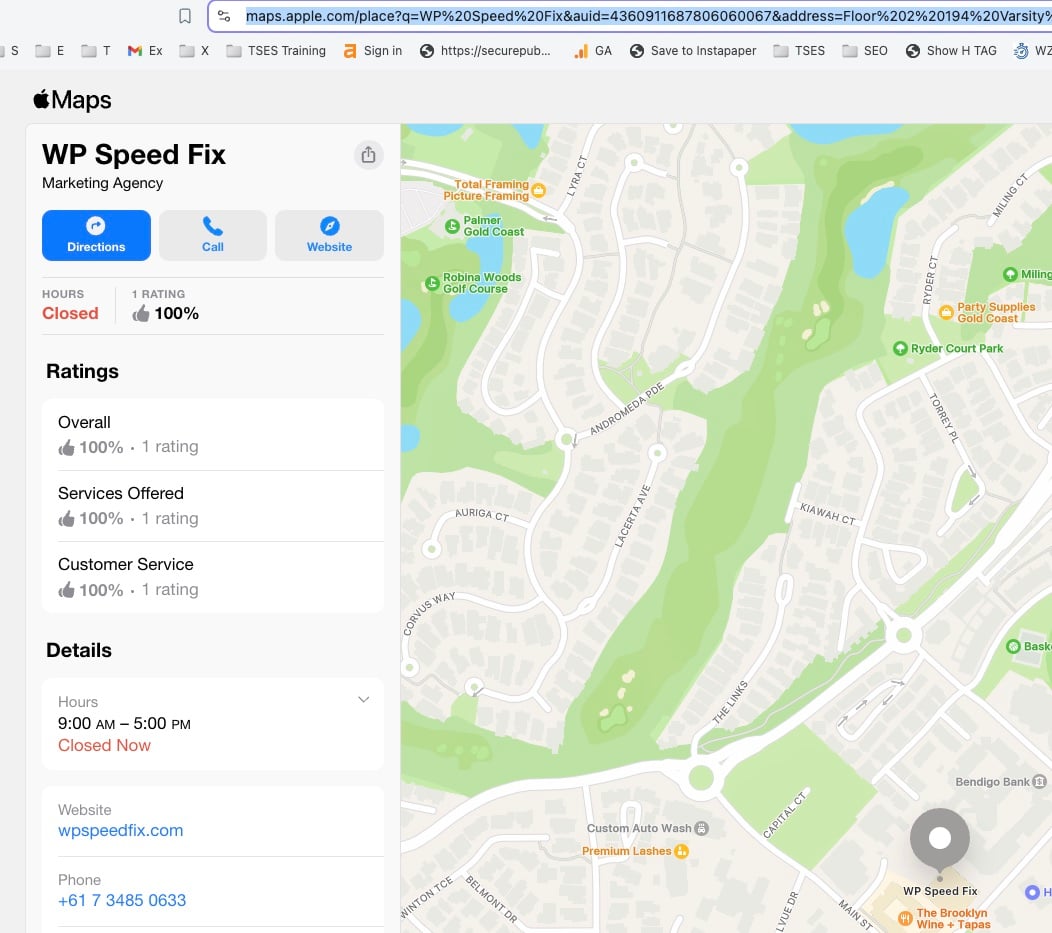 The Wp Speed Fix Business Page On Apple Maps