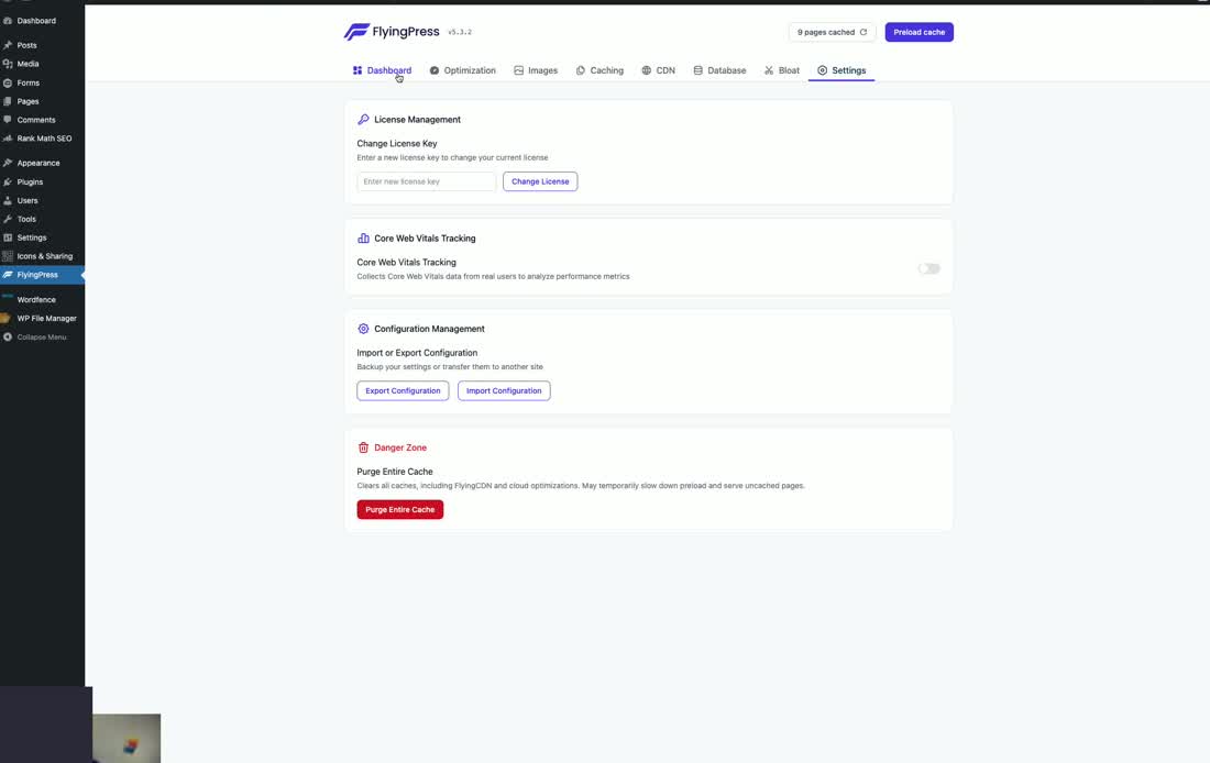 Flyingpress Settings Tab