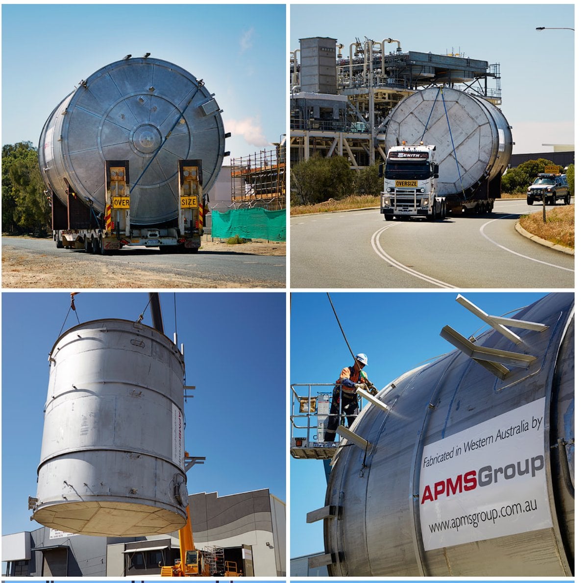 Photos Of A Finished Stainless Steel Tank Being Transported And Installed